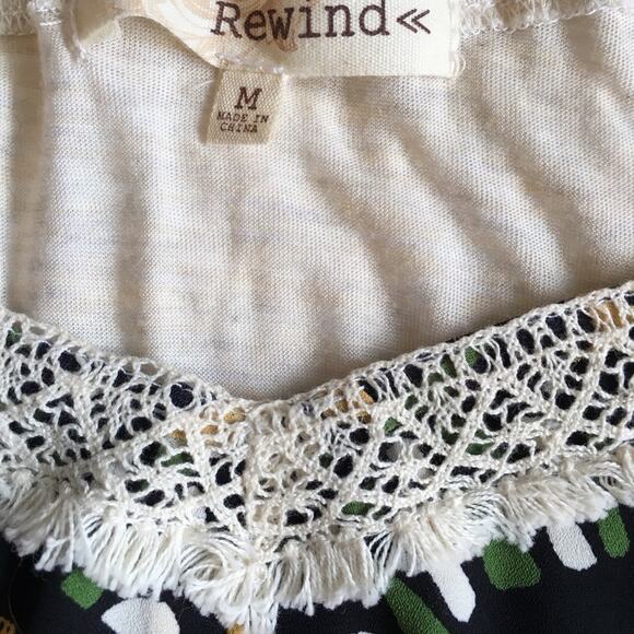 Rewind Tribal Print Macrame Tank Top Orange Ombre Black Tribal Design V Neck - Picture 11 of 16